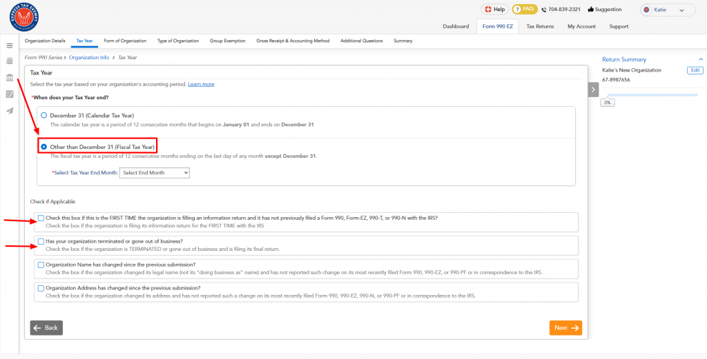 HowTo File for a Short Tax Year through InterviewBased 990 Series Return