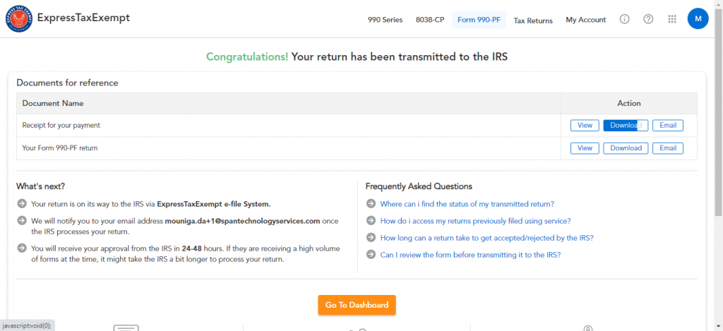 Transmit Form 990-PF to the IRS